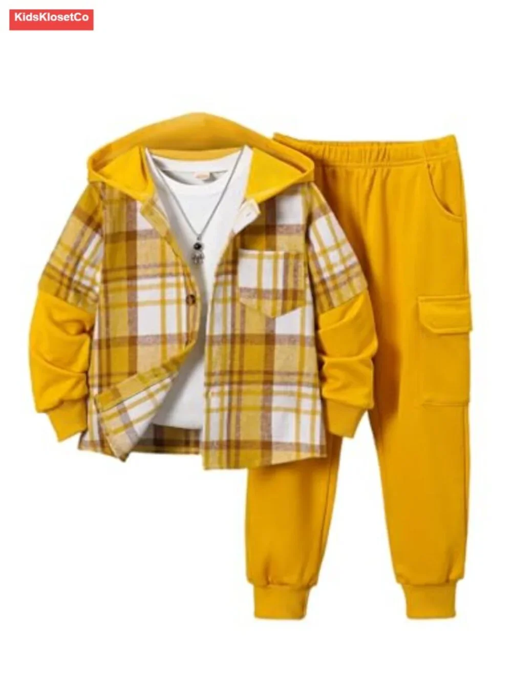 Boys 2 Piece Plaid Hoodie & Cargo Sweatpants Set